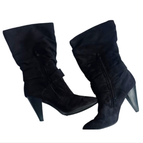 "DIBA"  Sexy Black Calf Booties with Bows on the sides. Size 7.5. - Picture 1 of 7